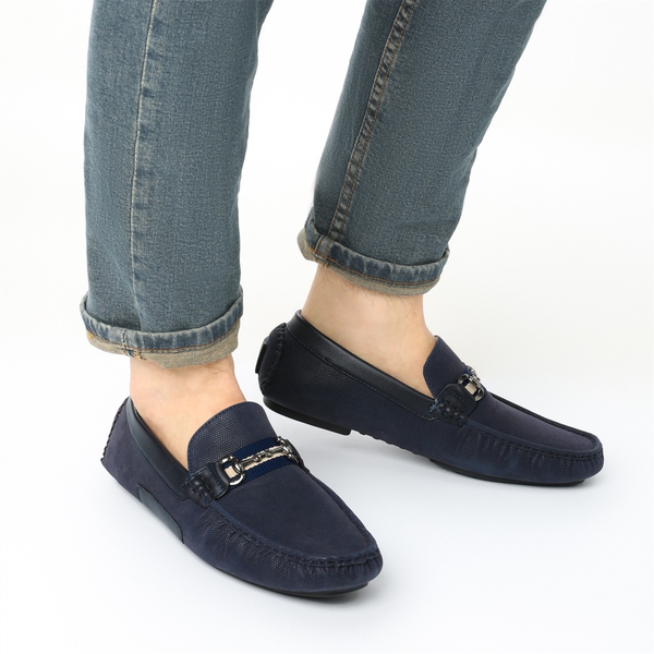 Men's Horsebit Moccasin Loafer Shoes - NAVY - 6